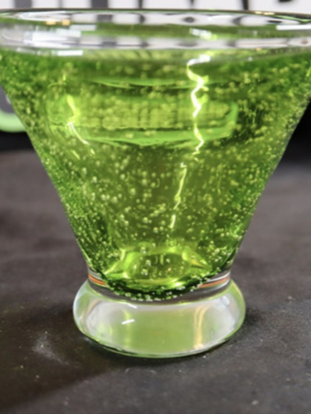 Unique Glowing Green Clear Bubble Handblown Footed Martini Cocktail Glass